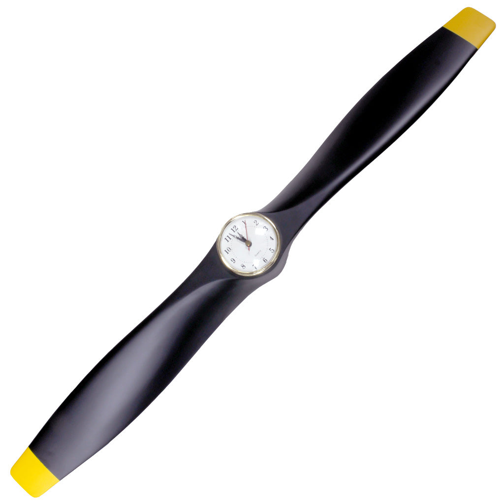 PJO1 35.5 Inch Propeller Clock Wall Decor (Matte Black with Yellow Tips)