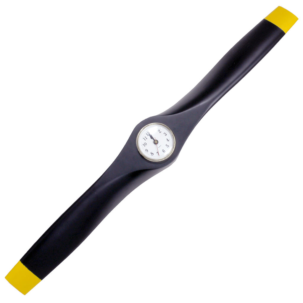 PJO3 26 Inch Propeller Clock Wall Decor (Matte Black with Yellow Tips)